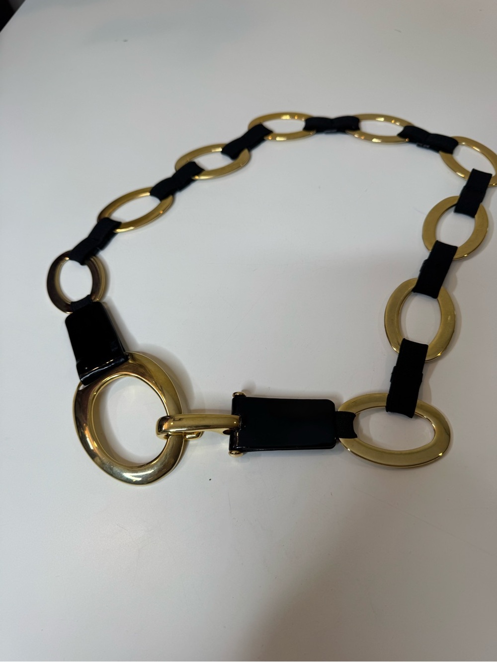 SUZI ROHER Gold Link Statement Belt Black Elastic Stretch Belt - Picture 2 of 9